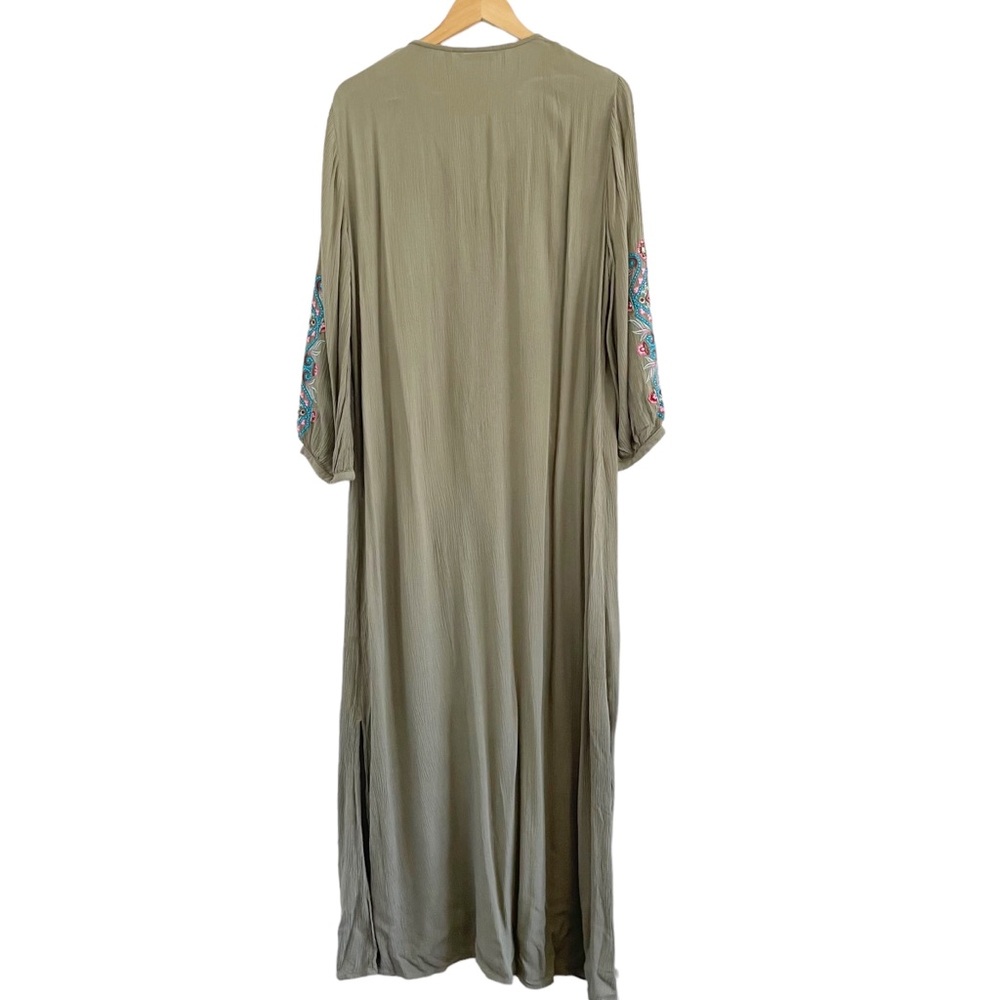 Soft Surroundings Green Maxi Dress with Blue and Red Accents - Picture 4 of 12